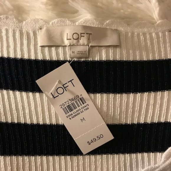 LOFT Scallop Gold Tip Sleeve Stripe Rib Knit Top - Picture 13 of 14